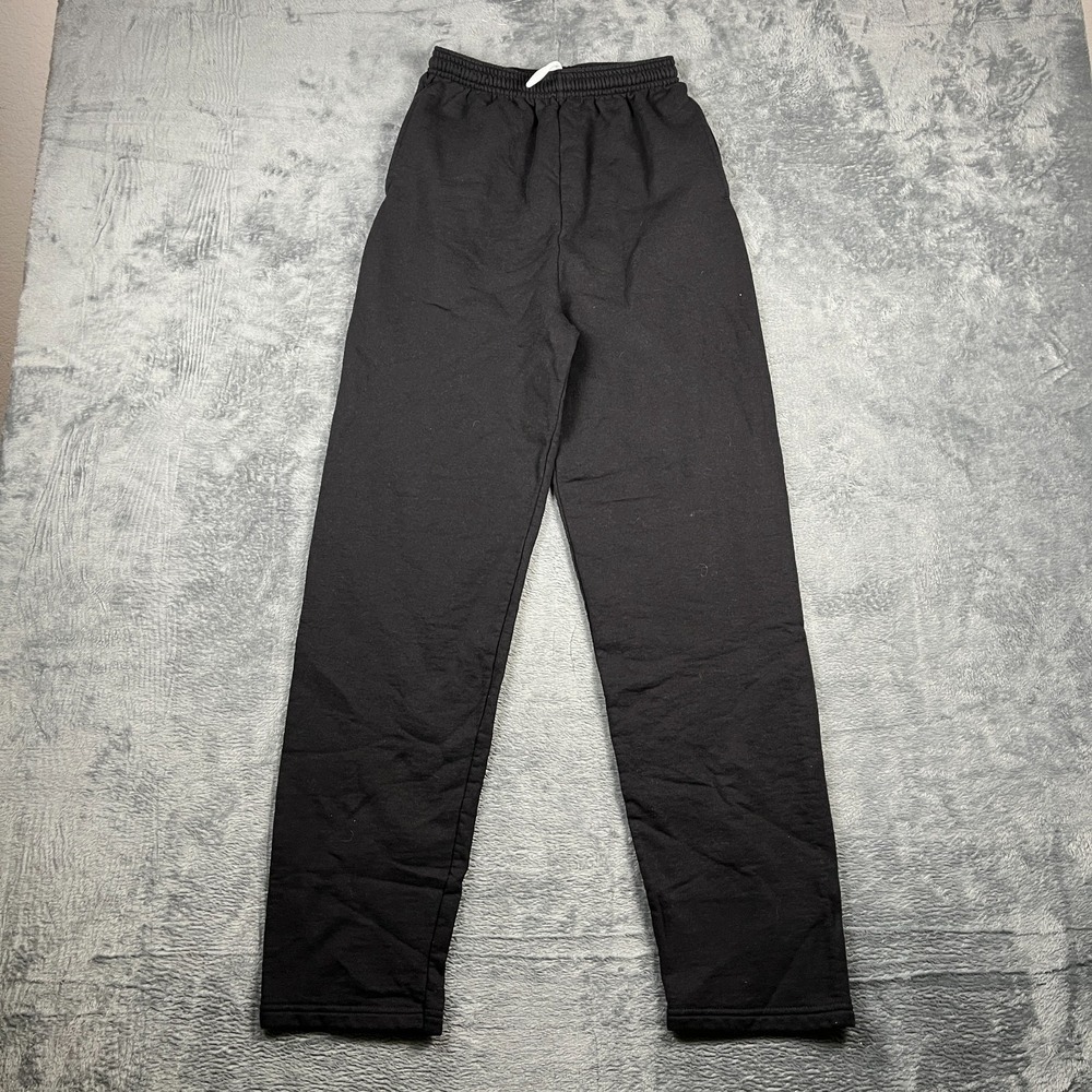 Hanes EcoSmart Sweatpants Youth Small Black Fleece Lined Straight Leg Drawstring